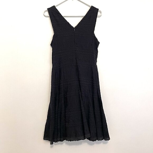 REBECCA TAYLOR Tie Embroidered Gauze Dress Black Geo Eyelet Boho Midi Fit Flare - Picture 13 of 16